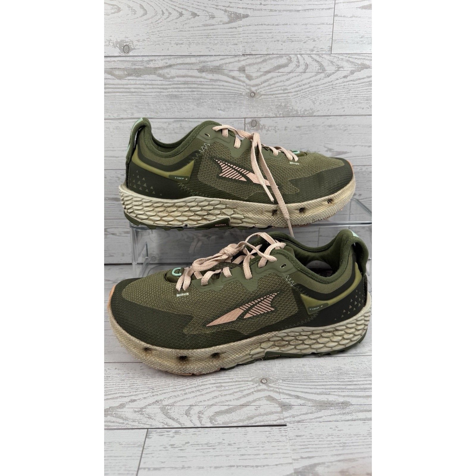 Altra Timp 4 Trail Running Shoes Womens Size 9 Olive Green Ego Max Maxtrac #456